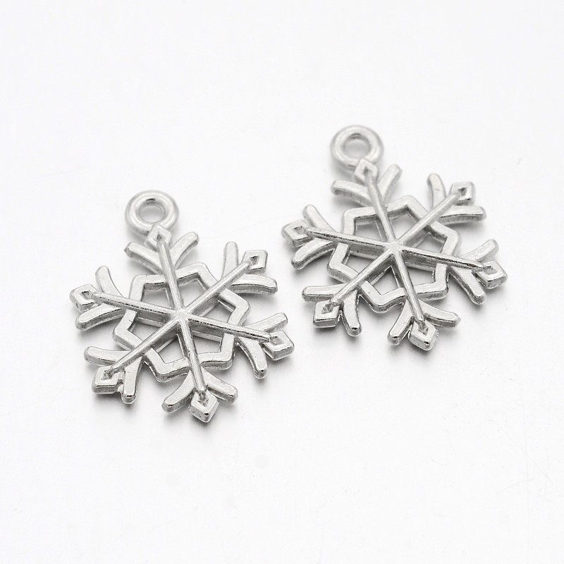 PandaHall Tibetan Style Pendants, Lead Free & Cadmium Free, Snowflake, for Christmas, Platinum, 21x16x2mm, Hole: 2mm Alloy Flower