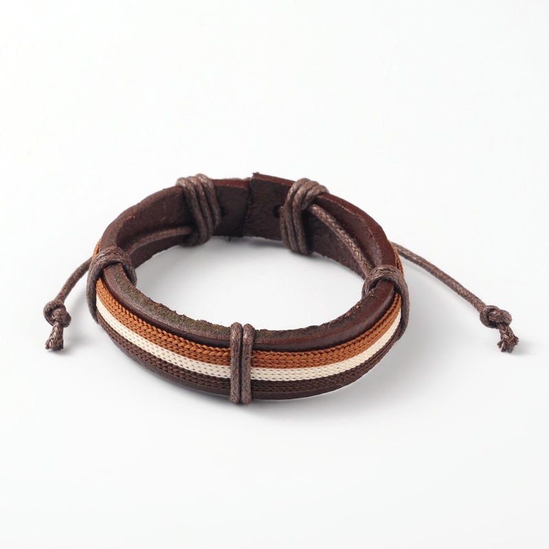 PandaHall Adjustable Unisex Cowhide Cord Bracelets, with Cloth Cord, CoconutBrown, 52x57mm Leather Brown