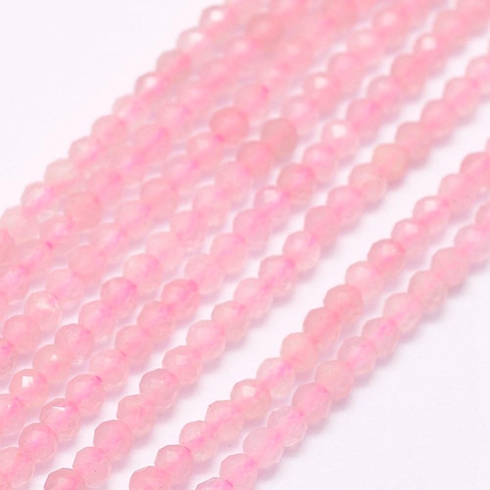 PandaHall Natural Rose Quartz Beads Strands, Faceted, Round, 2mm, Hole: 0.5mm; about 223pcs/strand, 15.7"(40cm) Rose Quartz Round Pink
