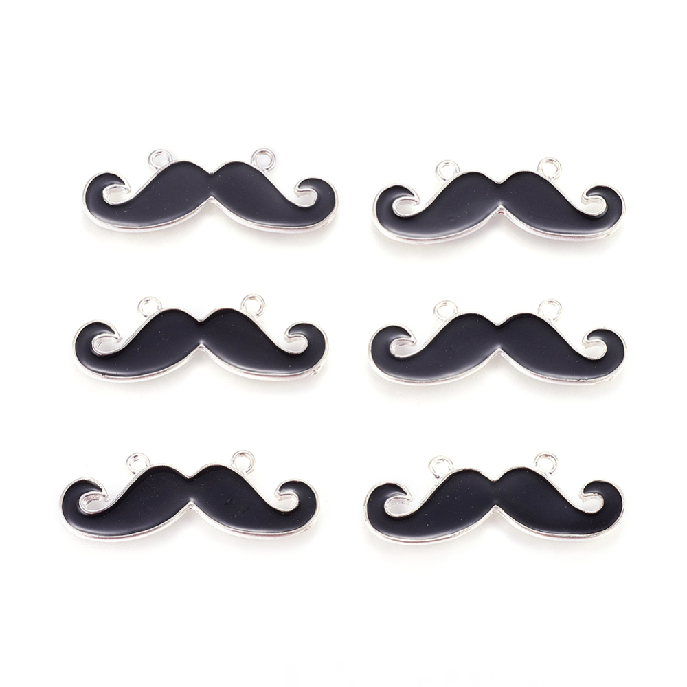 PandaHall Alloy Links, with Enamel, Lead Free and Nickel Free, Moustache, Black, 13x36x2mm, Hole: 1.5mm Alloy+Enamel Mustache Black