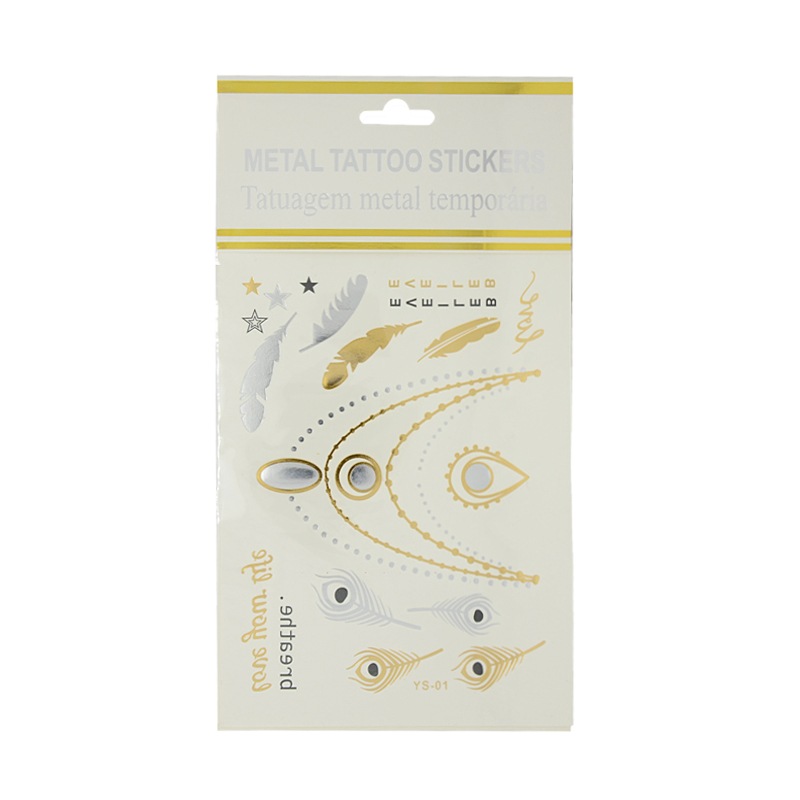 PandaHall Cool Body Art Removable Mixed Feather & Necklace Shapes Fake Temporary Tattoos Metallic Paper Stickers, Mixed Color, 7~65x7~240mm;...