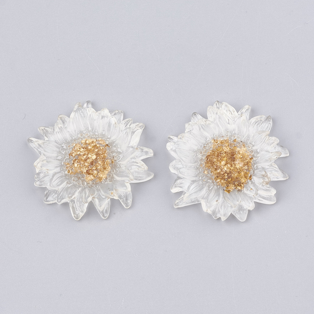 PandaHall Transparent Resin Cabochons, with Gold Foil, Flower, Clear, 35x34x6mm Resin Flower Clear