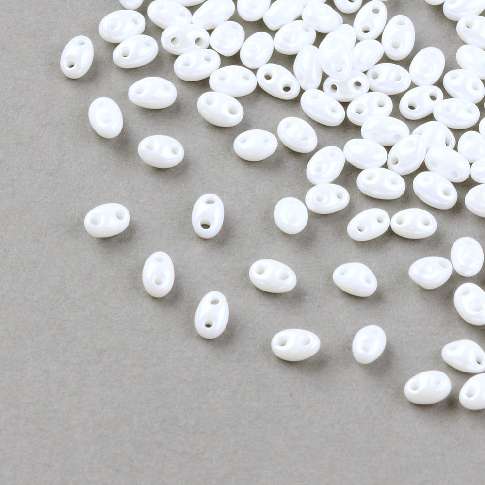 PandaHall 2-Hole Seed Beads, Czech Glass Beads, White, 5x3.5x3mm, Hole: 0.5mm; about 260pcs/20g Czech Glass Oval White