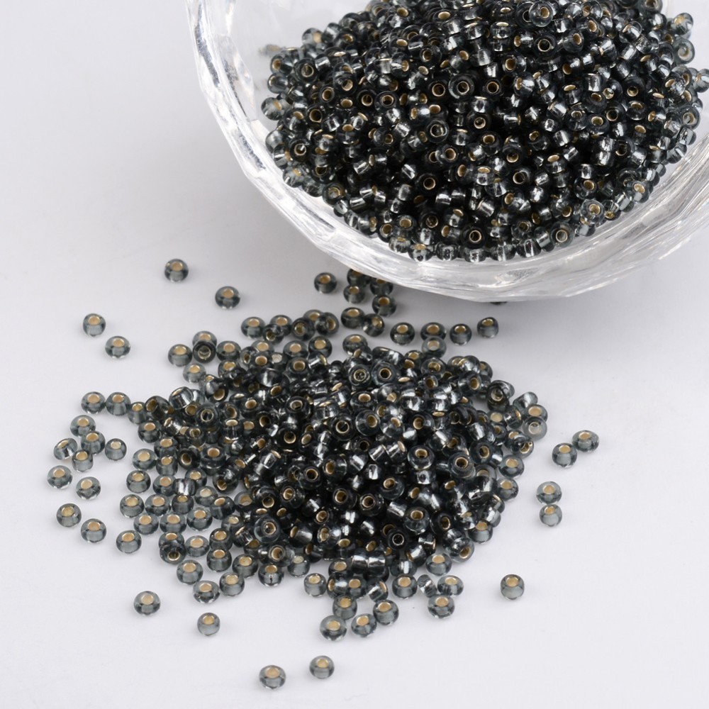 PandaHall FGB&reg Seed Beads, 11/0 Transparent Glass Seed Beads, Grade A, Silver Lined Round Hole, Round, Gray, 2x1.5mm, Hole: 0.3mm; about...