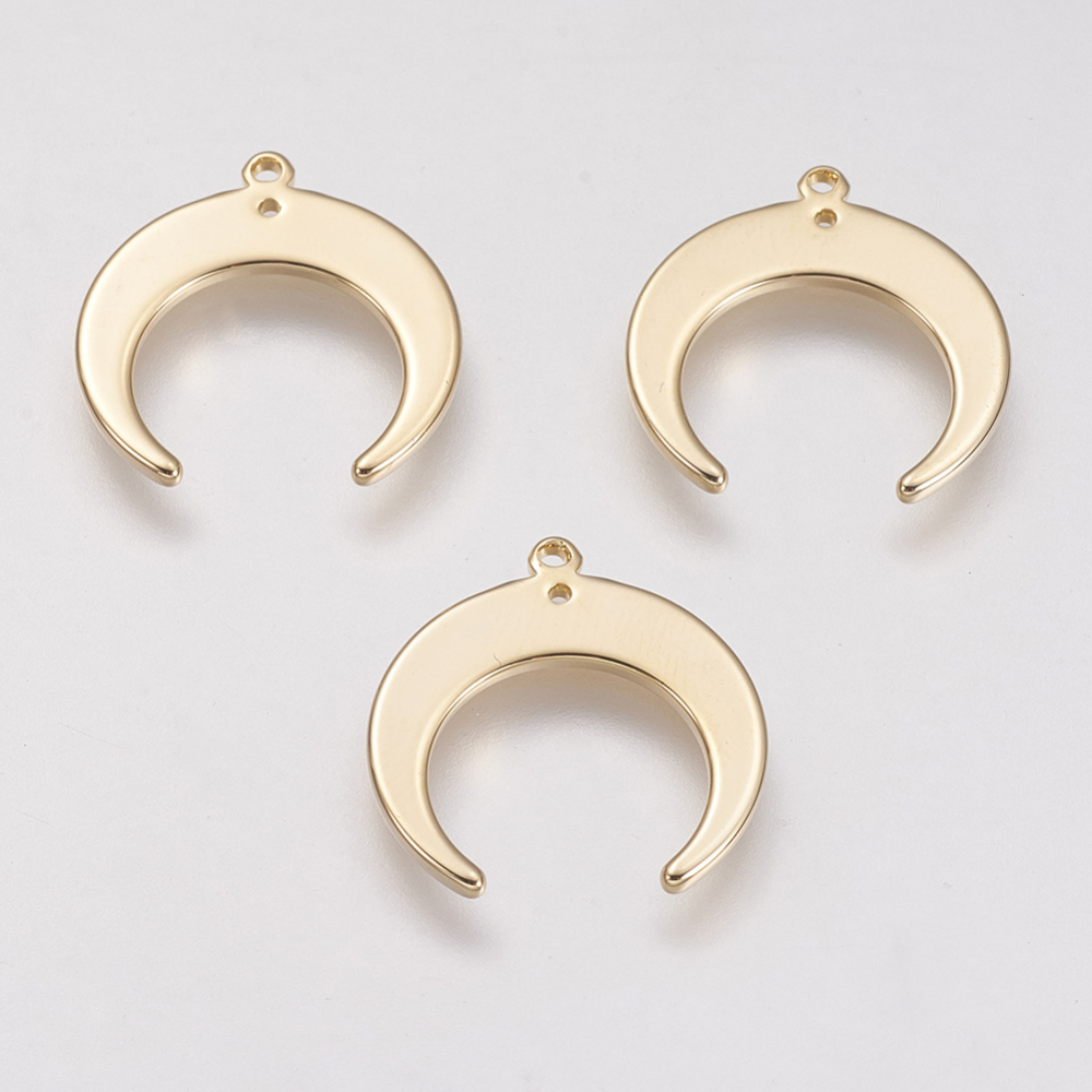 PandaHall Brass Pendants, Real Gold Plated, Double Horn/Crescent Moon, 19x18x1mm, Hole: 1mm Brass Moon