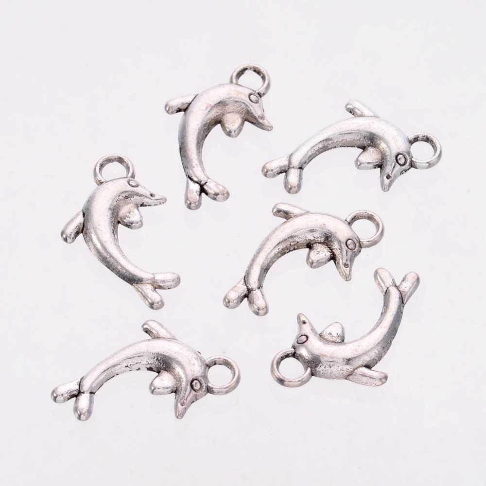 PandaHall Alloy Pendants, Lead Free & Nickel Free, Dolphin, Antique Silver, 11x19x2mm, hole: 2.5mm Alloy Dolphin