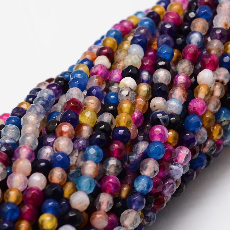 PandaHall Faceted Natural Agate Round Beads Strands, Dyed, Colorful, 4mm, Hole: 1mm; about 92pcs/strand, 15.3" Natural Agate Round