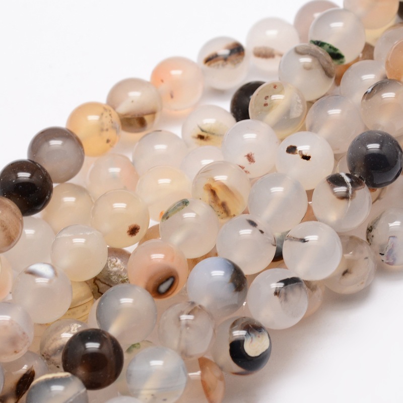 PandaHall Natural Agate Round Beads Strands, 6mm, Hole: 1mm; about 64pcs/strand, 14.7" Natural Agate Round