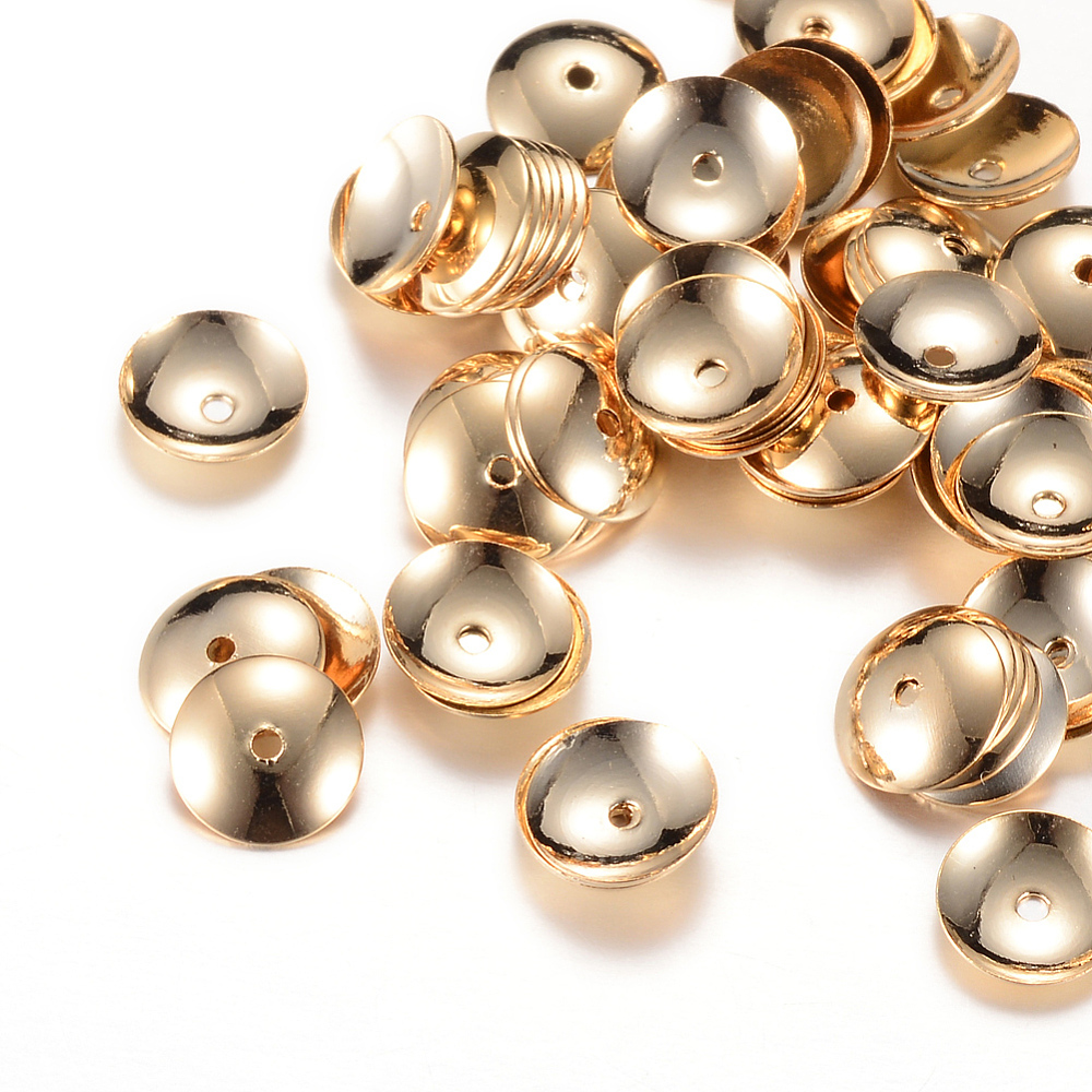 PandaHall Apetalous Brass Bead Caps, Light Gold, 8x1.5mm, Hole: 1mm Brass