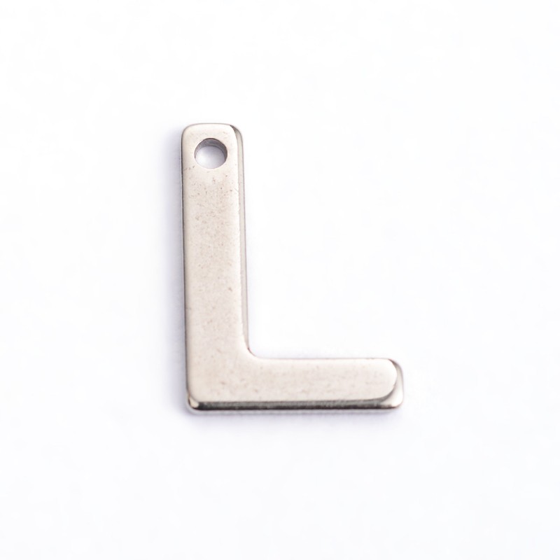 PandaHall 304 Stainless Steel Letter Charms, Letter.L, 11x7.5x0.5mm, Hole: 1mm Stainless Steel Alphabet