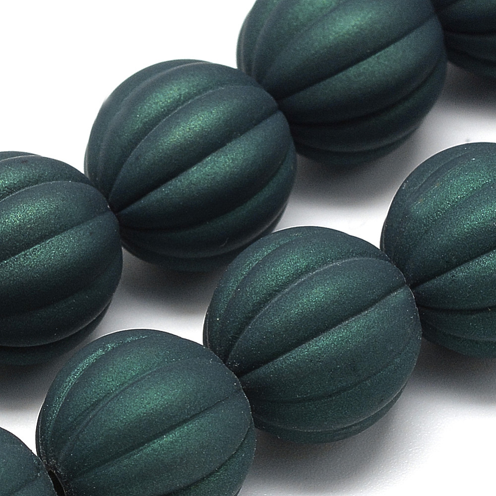 PandaHall Rubberized Style Acrylic Beads, Pumpkin, DarkGreen, 16.5mm, Hole: 2.5mm Acrylic Pumpkin Green