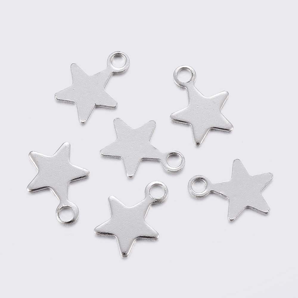PandaHall 304 Stainless Steel Charms, Star, Stainless Steel Color, 9x7x0.6mm, Hole: 1.2mm Stainless Steel Star