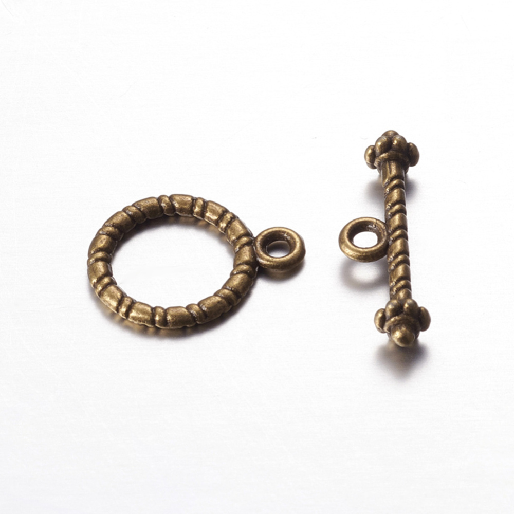 PandaHall Tibetan Style Zinc Alloy Toggle Clasps, Lead Free, Cadmium Free and Nickel Free, Antique Bronze, Ring: 13mm wide, 16.5mm long, Bar...