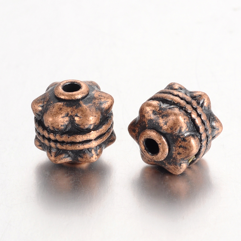 PandaHall Tibeten Style Beads, Cadmium Free & Nickel Free & Lead Free, Round, Red Copper, 10x10mm, Hole: 2mm. Alloy Round
