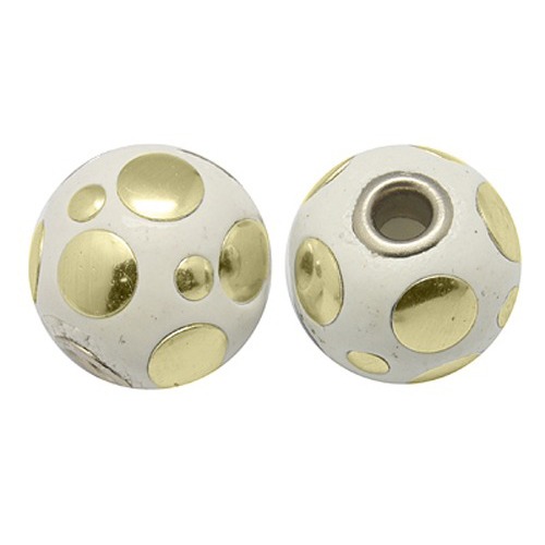 PandaHall Round Dot Handmade Indonesia Beads, with Brass Core, White, Size: about 13~15mm in diameter, hole: 3.8mm Polymer Clay Round White