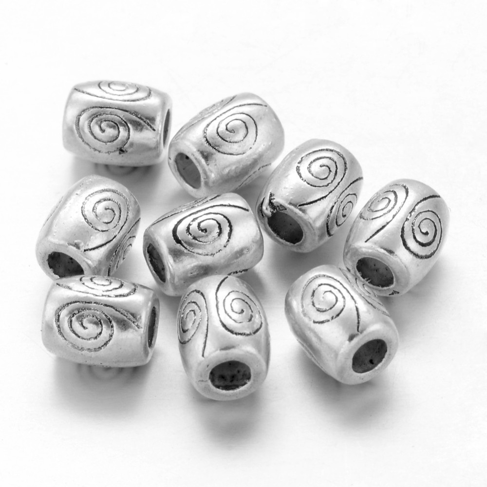 PandaHall Tibetan Silver Beads, Lead Free & Cadmium Free, Barrel, Antique Silver, about 7mm long, 6mm wide, hole: 2.5mm Alloy Barrel