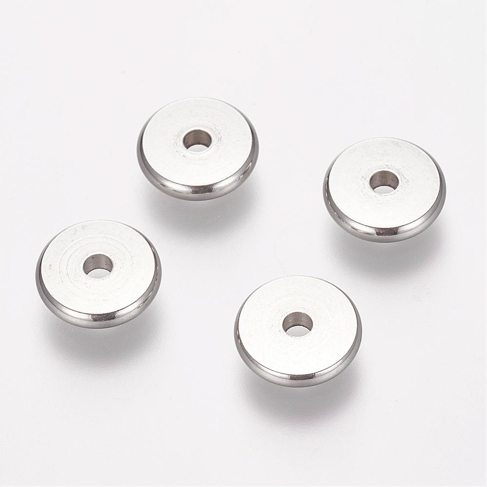 PandaHall 304 Stainless Steel Bead Spacers, Flat Round, Stainless Steel Color, 10x2mm, Hole: 2mm Stainless Steel Flat Round