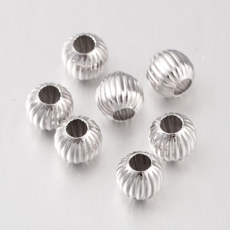 PandaHall Round Sterling Silver Corrugated Spacer Beads, Platinum, 6x5.5mm, Hole: 2.3mm Sterling Silver Round