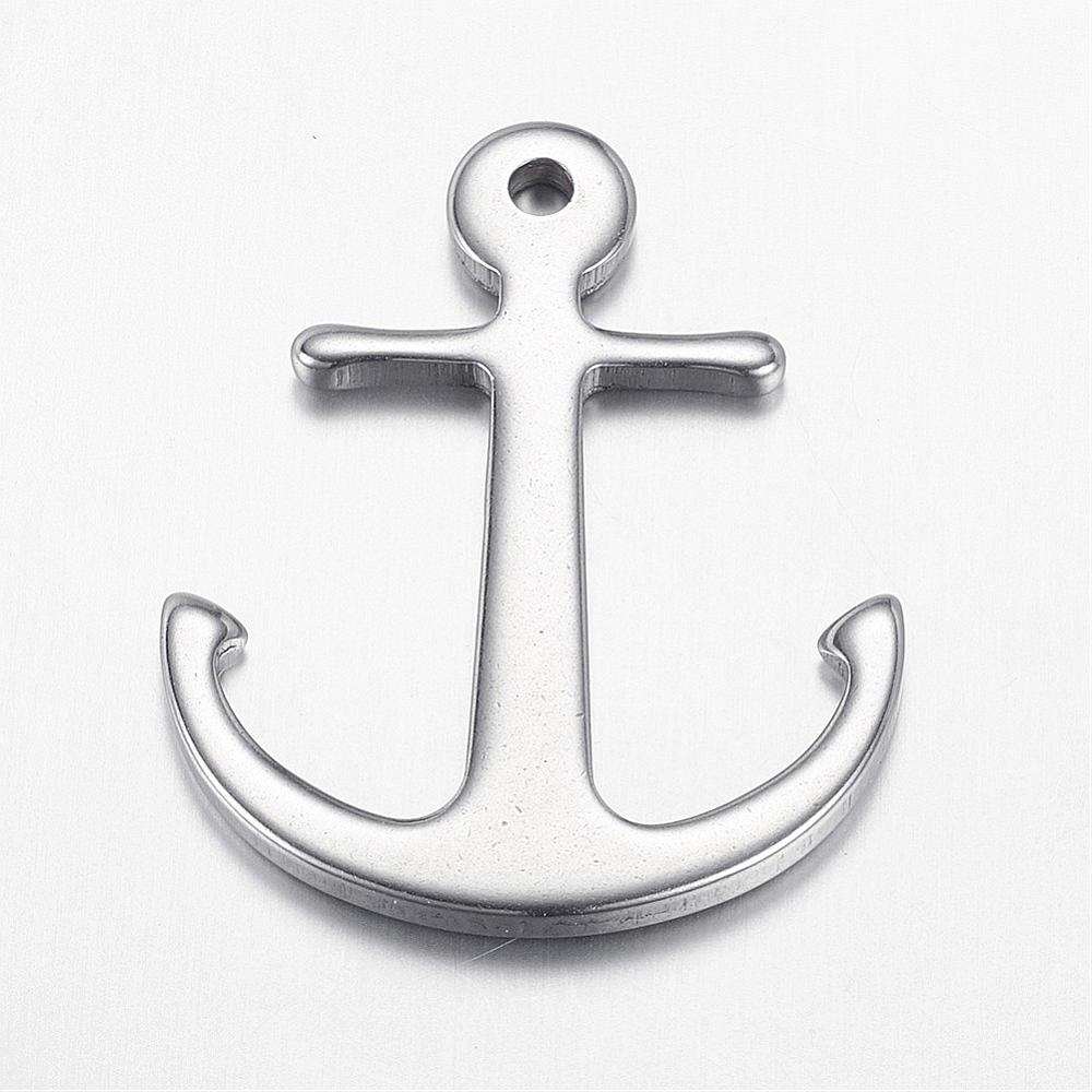 PandaHall 304 Stainless Steel Pendants, Anchor, Stainless Steel Color, 32x26x2mm, Hole: 2mm Stainless Steel Anchor & Helm
