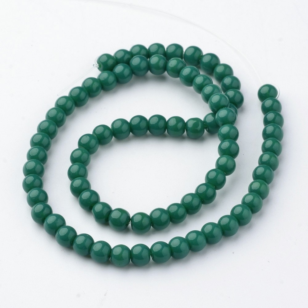 PandaHall Glass Beads Strands, Round, Dyed, Green, 4mm, Hole: 1mm; about 72pcs/strand, 10.3' Glass Round Green