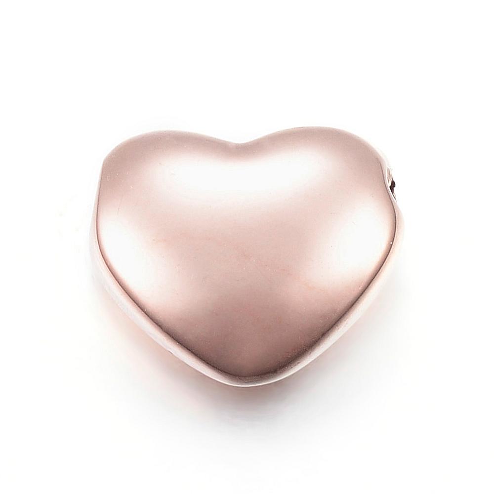 PandaHall 304 Stainless Steel Beads, Furnace Electroplating, Heart, Rose Gold, 11x12.5x5mm, Hole: 2mm Stainless Steel Heart