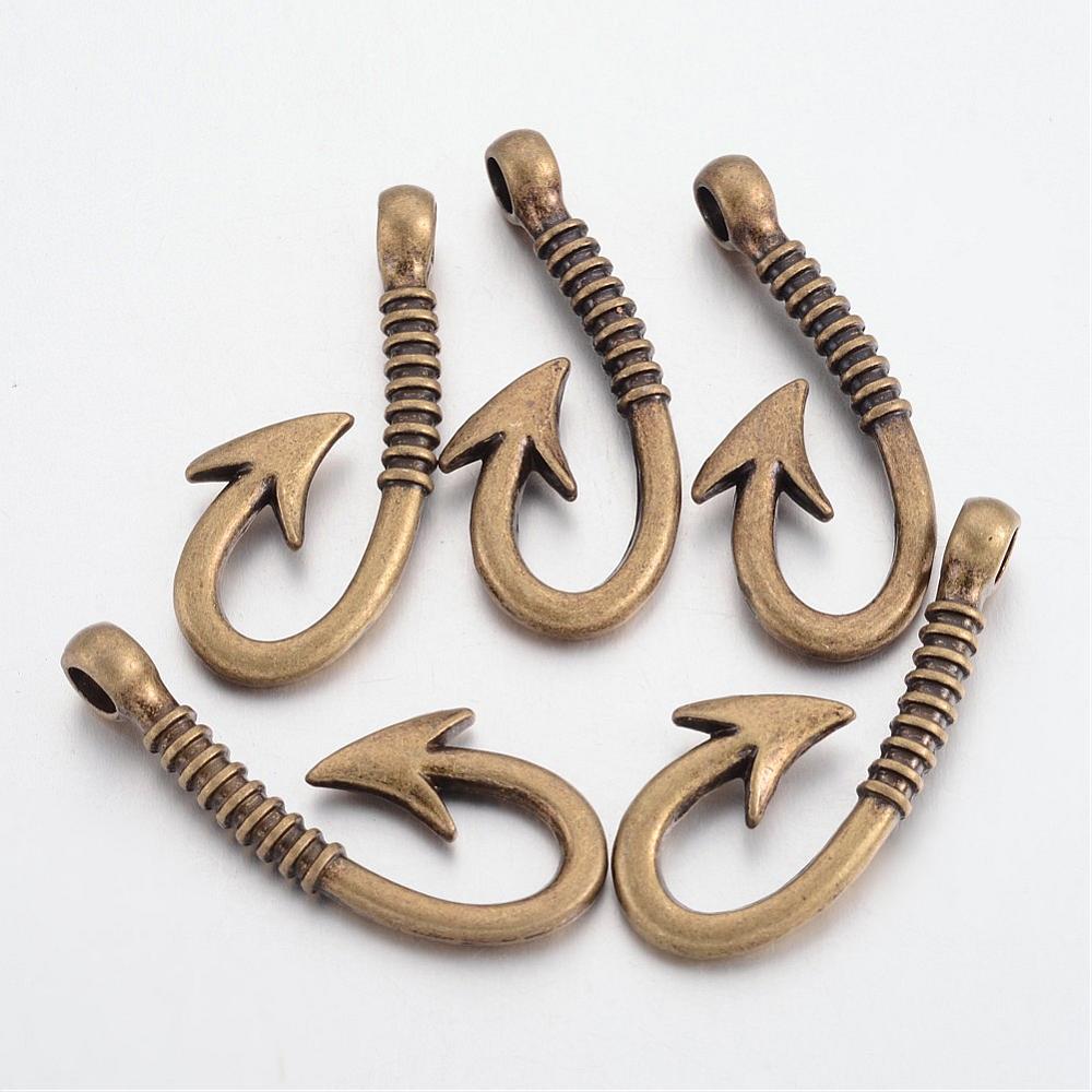 PandaHall Tibetan Style Alloy Hook Pendants, Cadmium Free & Nickel Free & Lead Free, Antique Bronze, 39x16x7mm, Hole: 4mm; about...