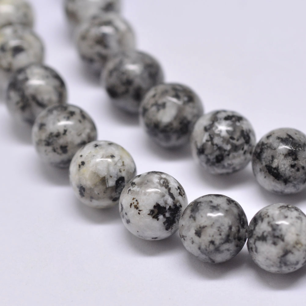 PandaHall Natural Sesame Jasper Beads Strands, Round, Gray, 6mm, Hole: 1mm; about 62pcs/strand, 15.1" Sesame Jasper Round Gray
