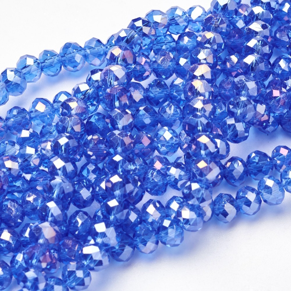 PandaHall Electroplate Glass Beads Strands, AB Color Plated, Faceted, Rondelle, RoyalBlue, 6x4mm, Hole: 1mm; about 95pcs/strand, 16" Glass...