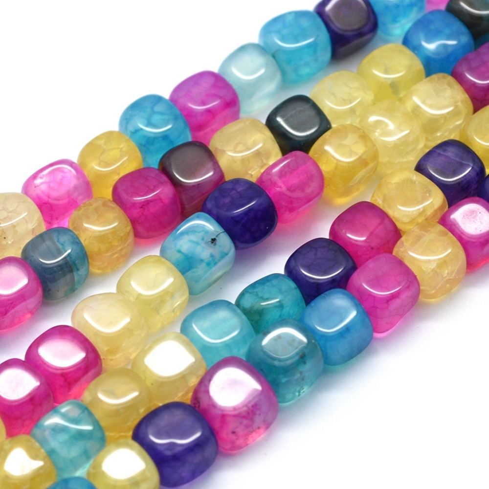 PandaHall Dyed Natural Agate Beads Strands, Cube, Colorful, 5~6x5~6x5~6mm, Hole: 1mm; about 72cs/strand, 15.2"(38.5cm) Natural Agate Cube