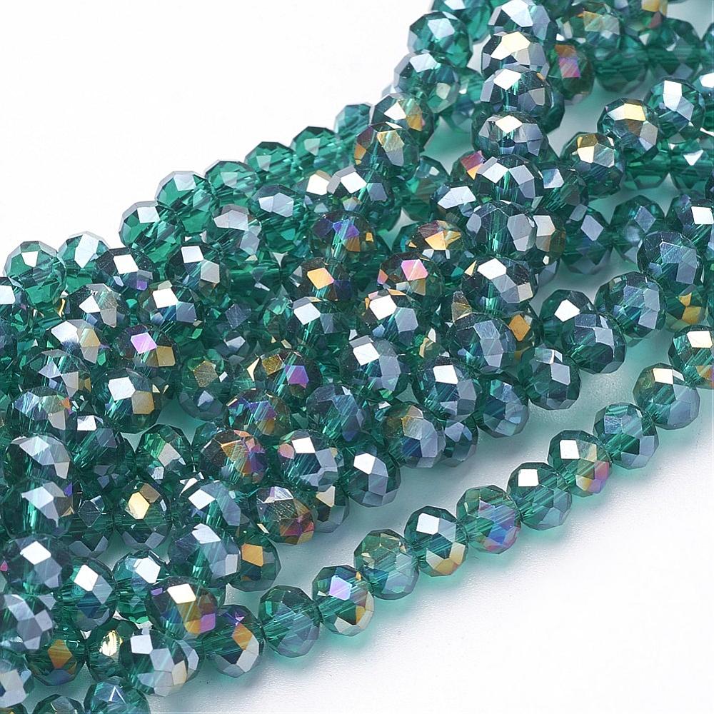PandaHall Electroplate Glass Beads Strands, AB Color Plated, Faceted, Rondelle, Turquoise, 6x4mm, Hole: 1mm; about 95pcs/strand, 16" Glass...
