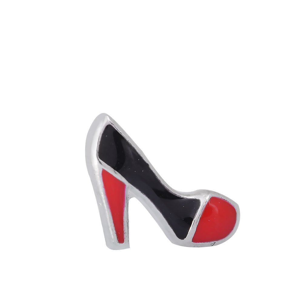 PandaHall Alloy Enamel Cabochons, Floating locket Charms, High-Heeled Shoes, Black, 8.5x8.8x2mm Alloy Shoes Black