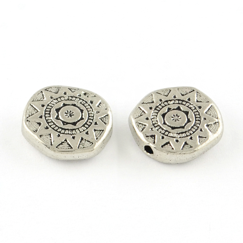 PandaHall Tibetan Style Alloy Beads, Cadmium Free & Nickel Free & Lead Free, Flat Round, Antique Silver, 13x13x4mm, Hole: 2mm; about...