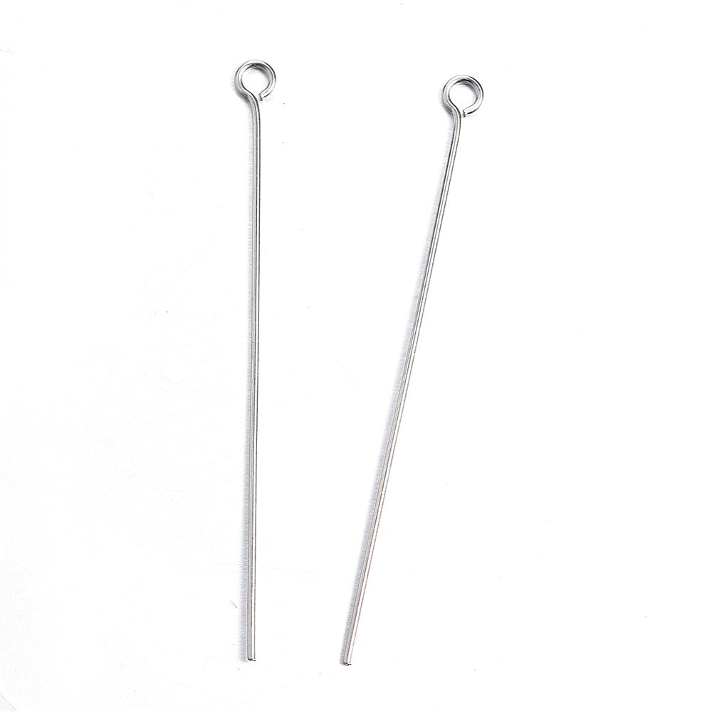 PandaHall 304 Stainless Steel Eye Pin, Stainless Steel Color, 48mm, Hole: 2mm, Pin: 0.8mm Stainless Steel