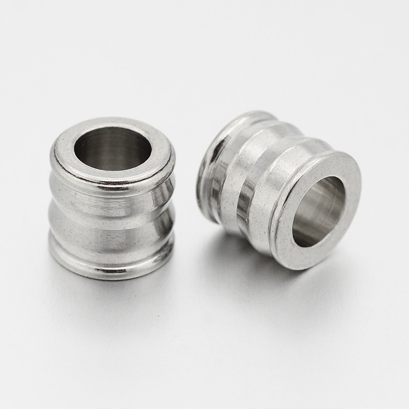 PandaHall Column 304 Stainless Steel Large Hole Beads, Stainless Steel Color, 9x10mm, Hole: 6mm Stainless Steel Column