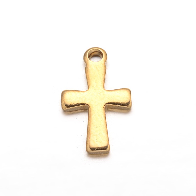 PandaHall Cross 304 Stainless Steel Charms, Golden, 12x7x1mm, Hole: 1mm Stainless Steel Cross