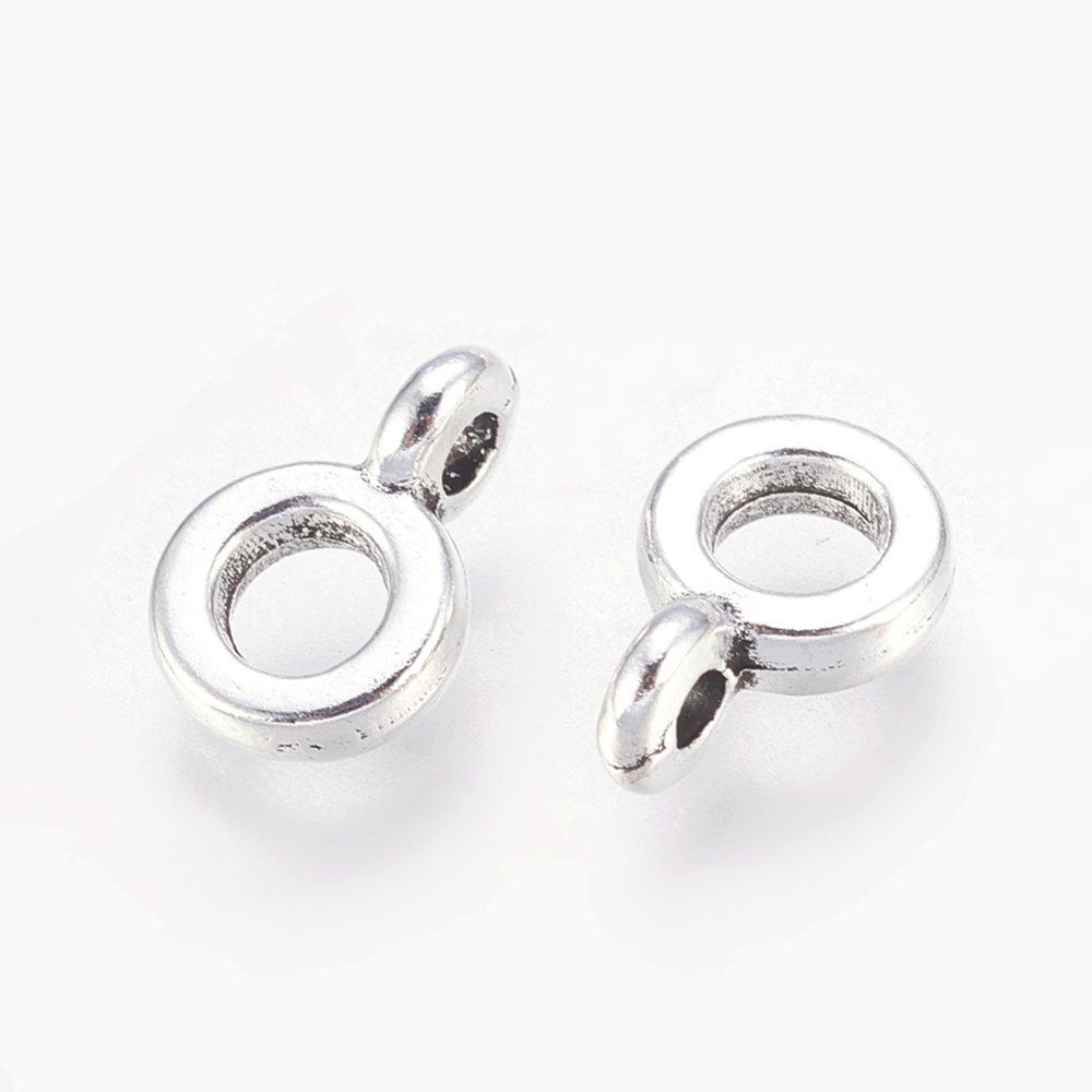 PandaHall Tibetan Style Hangers, Bail Beads, Rondelle, Antique Silver, Lead Free; 6.5x2mm, Hole: 2mm; Inner Diameter: 3mm Alloy Rondelle