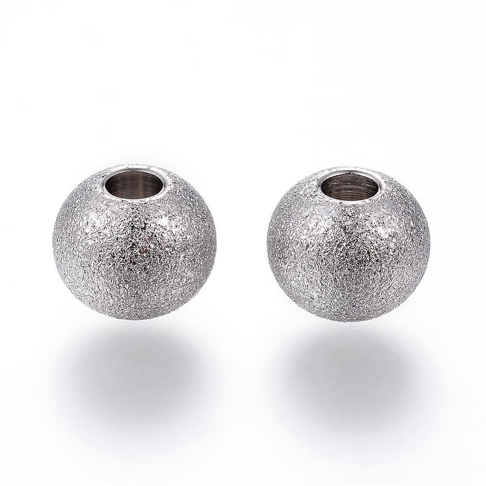 PandaHall 304 Stainless Steel Stardust Beads, Round, Stainless Steel Color, 8x7mm, Hole: 3mm Stainless Steel Round