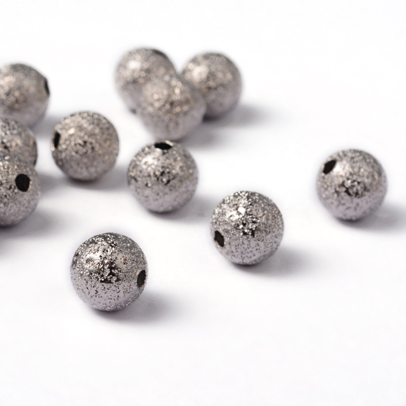 PandaHall DIY Brass Stardust Beads, Round, Nickel Free, Platinum, about 8mm in diameter, Hole: 1.5~2mm Brass Round