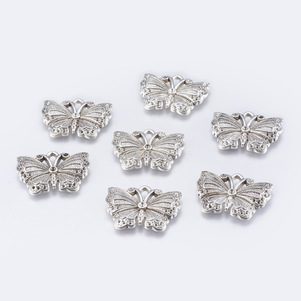 PandaHall Jewelry Findings, Alloy Pendant Cabochon Enamel Settings, Lead Free and Cadmium Free, Butterfly, Antique Silver, 26.5mm wide...