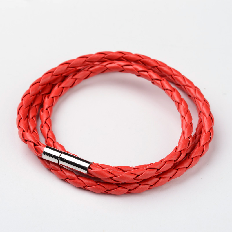 PandaHall Braided Imitation Leather Cord Wrap Bracelets, with Brass Clasps, Red, 590x5mm Imitation Leather Red