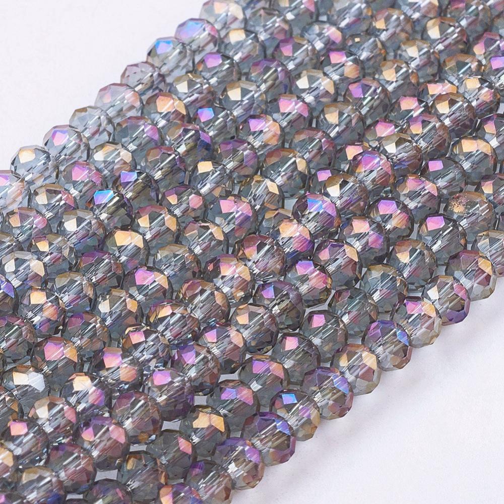 PandaHall Electroplate Glass Beads Strands, Faceted Rondelle, DarkViolet, 3x2mm, Hole: 1mm; about 100pcs/strand, 10" Glass Rondelle Purple