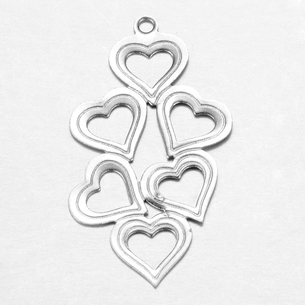PandaHall 304 Stainless Steel Pendants, Heart, Stainless Steel Color, 29x16x0.5mm, Hole: 1mm Stainless Steel Heart