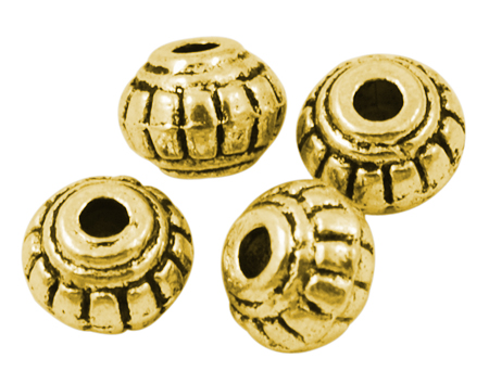 PandaHall Tibetan Silver Beads, Lead Free & Nickel Free & Cadmium Free, Barrel, Antique Golden Color, about 6mm long, 6mm wide, 4.5mm thick...