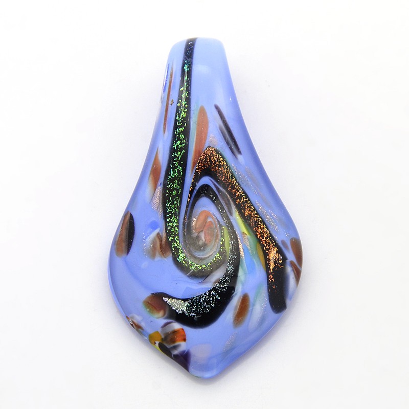 PandaHall 1Box Handmade Dichroic Glass Big Drop Pendants, with Random Color Cardboard Ribbon Bowknot Gift Box, CornflowerBlue, 62x34x17mm...