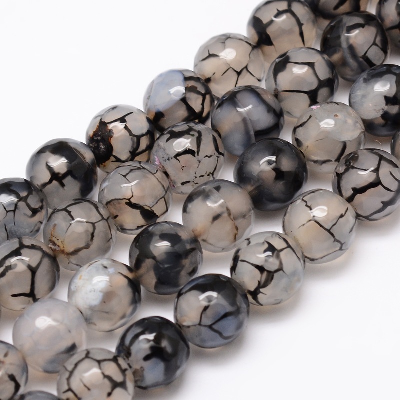 PandaHall Dyed Natural Agate Faceted Round Beads Strands, Gainsboro, 8mm, Hole: 1mm; about 48pcs/strand, 15.3" Natural Agate Round Gray