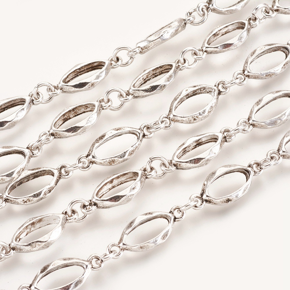 PandaHall Handmade Alloy Chain, Antique Silver, 5.5mm; 21x8mm; 1m/strand Alloy