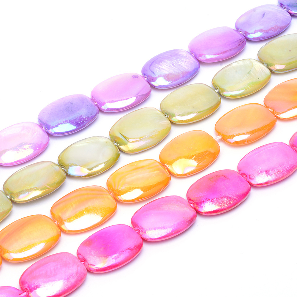 PandaHall AB-Color Freshwater Shell Bead Strands, Dyed, Rectangle, Mixed Color, 19.5x15x4mm, Hole: 1mm; about 20pcs/strand, 15.15''...