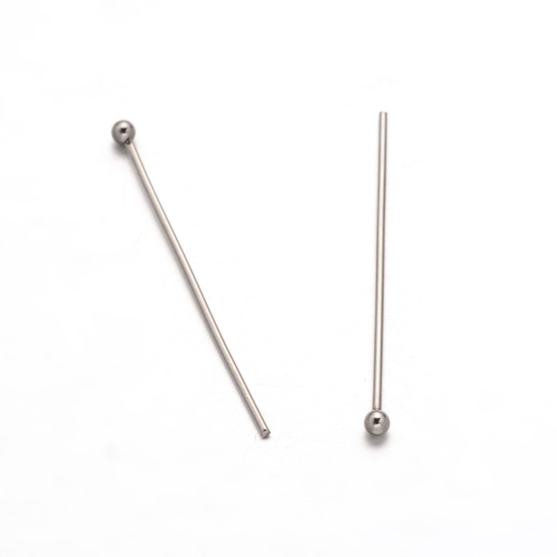 PandaHall 304 Stainless Steel Ball Head pins, Stainless Steel Color, 30mm, Pin: 0.8mm Stainless Steel
