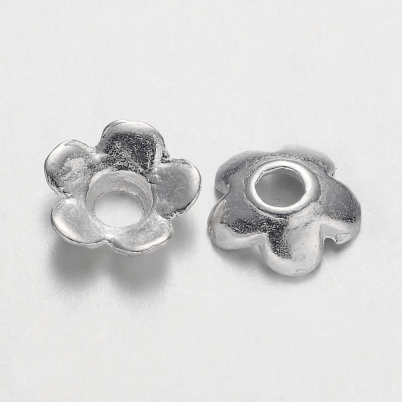 PandaHall Tibetan Silver Bead Caps, Lead Free & Cadmium Free & Nickel Free, Silver Color, about 6.5mm long, 6.5mm wide, 2mm thick, hole: 2mm...