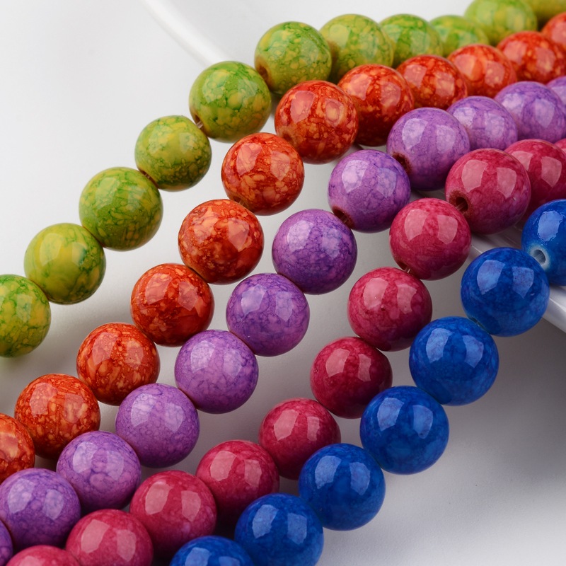 PandaHall Baking Painted Natural Mashan Jade Round Bead Strands, Dyed, Mixed Color, 12mm, Hole: 1mm; about 33pcs/strand, 15.7" Mashan Jade...